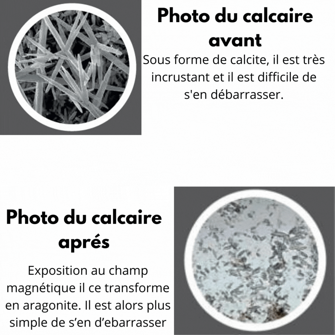 Transformation du calcaire par Hydreva 3001 - Comparaison visuelle calcite incrustante vs aragonite poudreuse