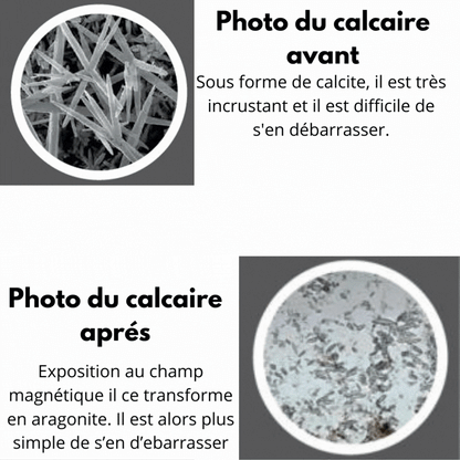 Transformation du calcaire par Hydreva 3001 - Comparaison visuelle calcite incrustante vs aragonite poudreuse